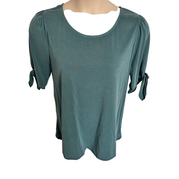 Green Envelope Soft Stretchy Round Neck Size 1X Tie Short Sleeve NWT - Picture 6 of 7